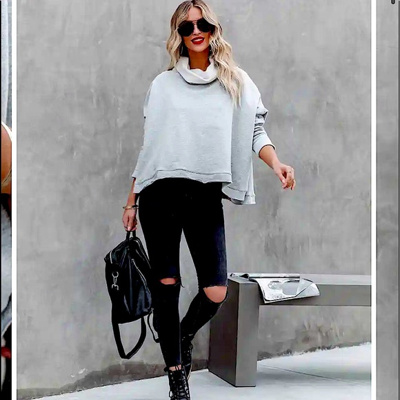 VICI - Kylie Cotton Cowl Neck Dolman Sweatshirt - Small - Heather Grey BNWT! - Picture 1 of 9